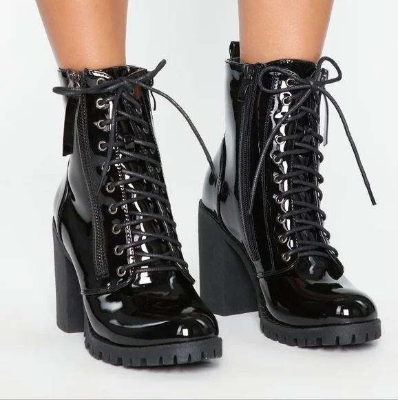 New Black Patent Leather Ankle Booties - Picture 7 of 9